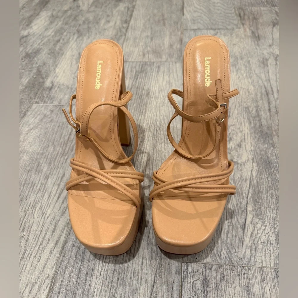 New Larroude tan Annie 140MM Leather Platform Sandals